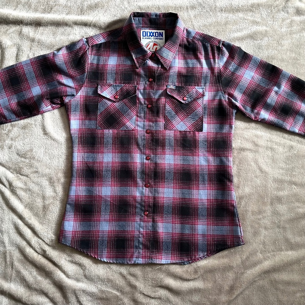 Rare Women's Dixxon Maroon Plaid Flannel - J&P Cycles 40th Anniversary - Medium